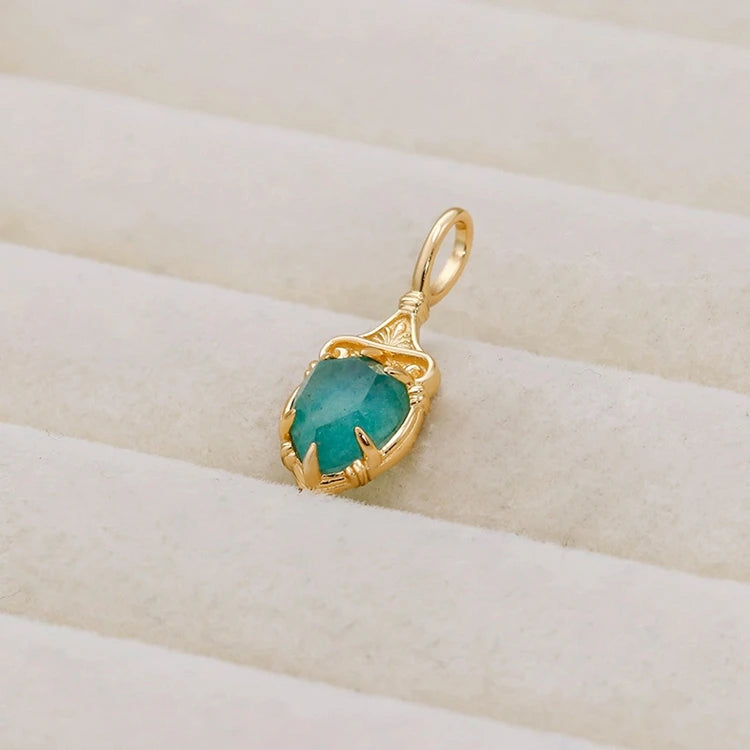 Factory 925 Sterling Silver 14K Gold Plated Gemstone Vintage Simplicity  Shrine Teardrop Natural Dolmenite Pendant Necklace