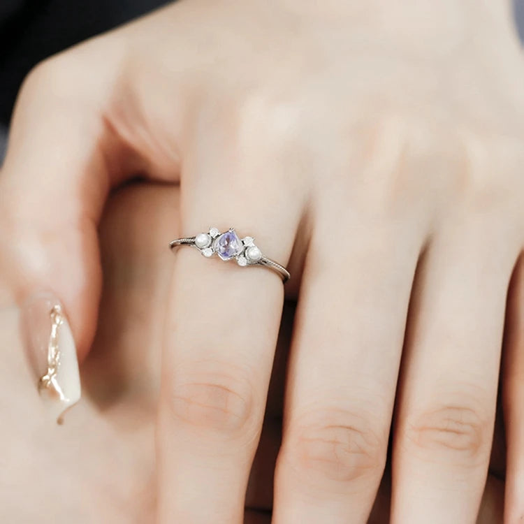 Emotional Factory 925 Sterling Silver 14K Gold Plated Gem Stone Gemstone Summer Tanzanite Freshwater Pearl Ring