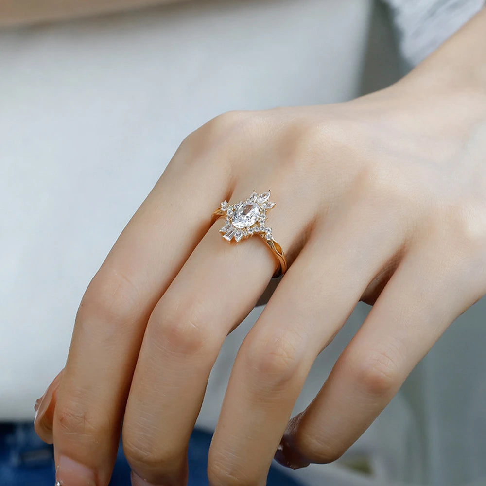 Emotional Factory 925 Sterling Silver 14K Gold Plated Irregular Rhombic Cz Zircon Noble Design Geometrical  Ring