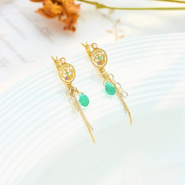 Emotional Factory 925 Sterling Silver 14K Gold Plated Gemstones Vintage Amethyst Pearl Chrysoprase Earrings