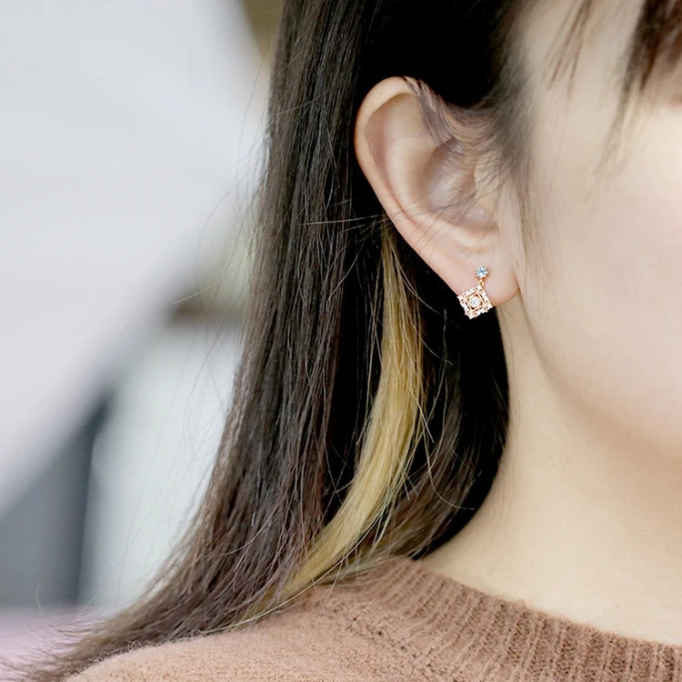 925 Sterling Silver 14K Gold Plated Gemstone Natural Topaz Pendant Geometry Earrings