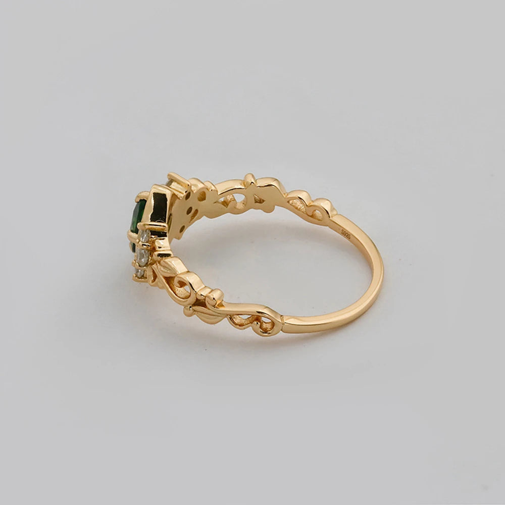 Emotional Factory 925 Sterling Silver 14K Gold Plated Gem Stone Gemstone Hollow Geometric Square Retro Cz Zircon Diopside Ring