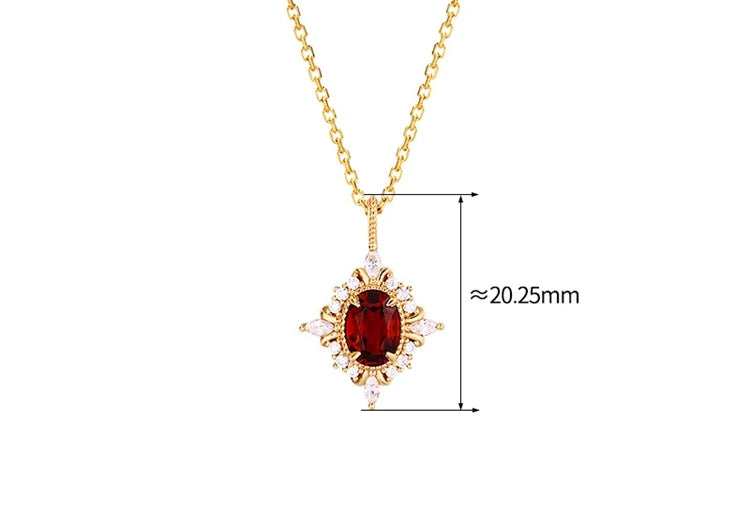 Emotional 925 Sterling Silver 14K Gold Plated Custom Gemstone Cz Zircon Cross Star Flower Red Garnet Necklace With Natural Stone
