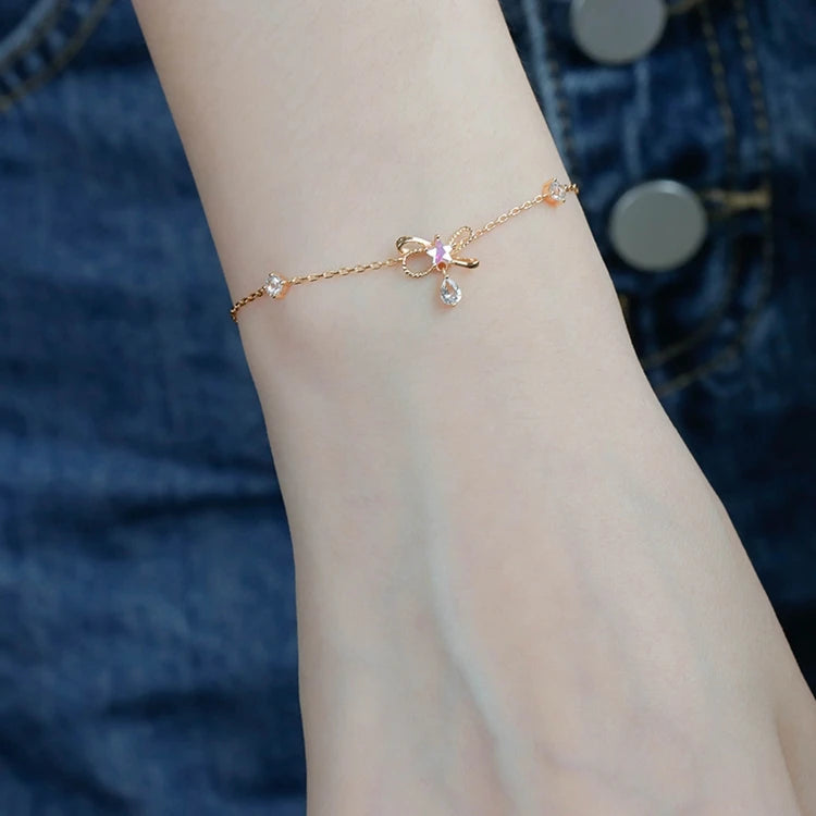 Emotional Pulsera De Pareja Factory 925 Sterling Silver 14K Gold Plated Gemstones Star Knot Bow Zirconia Bracelet