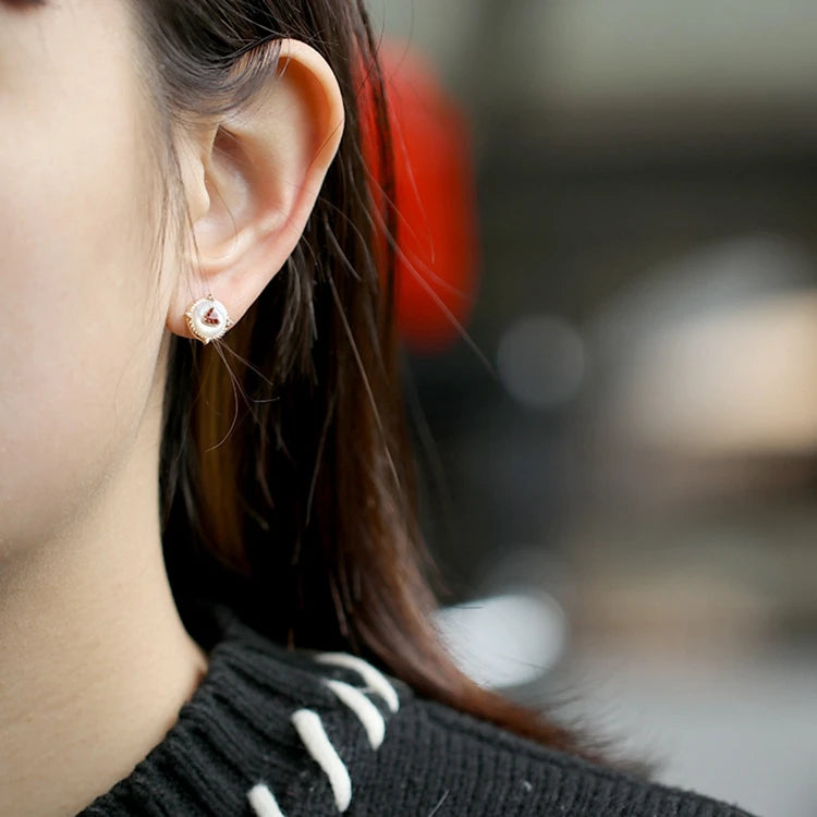 Emotional Factory 925 Sterling Silver 14K Gold Plated Gemstone Evil Eyes Red Garnet Amethyst Earrings