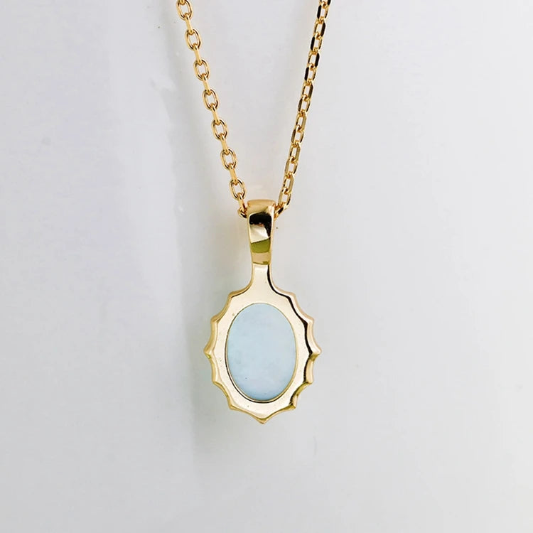 Factory 925 Sterling Silver 14K Gold Plated Gem Stone Gemstone Retro  Cz Zircon Round White Shell Sky Blue Glass Necklace