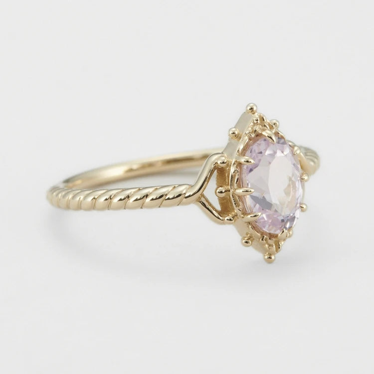 925 Sterling Silver 14K Gold Plated Gemstone Series Crown Bubble Luxury Amethyst Lace Ring