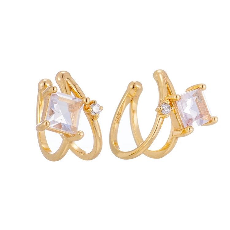 Emotional Factory 925 Sterling Silver 14K Gold Plated Gemstone Simple Lavender Topaz Crystal Ear Clip Earrings