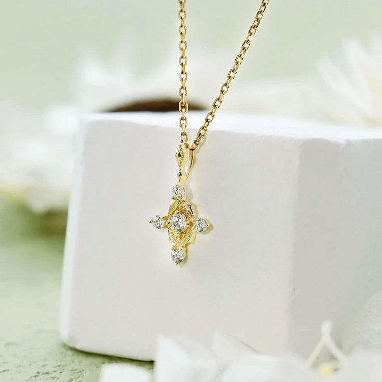 Emotional Factory 925 Sterling Silver 14K Gold Plated Gemstone Thorns Roses Flower Cross Necklace