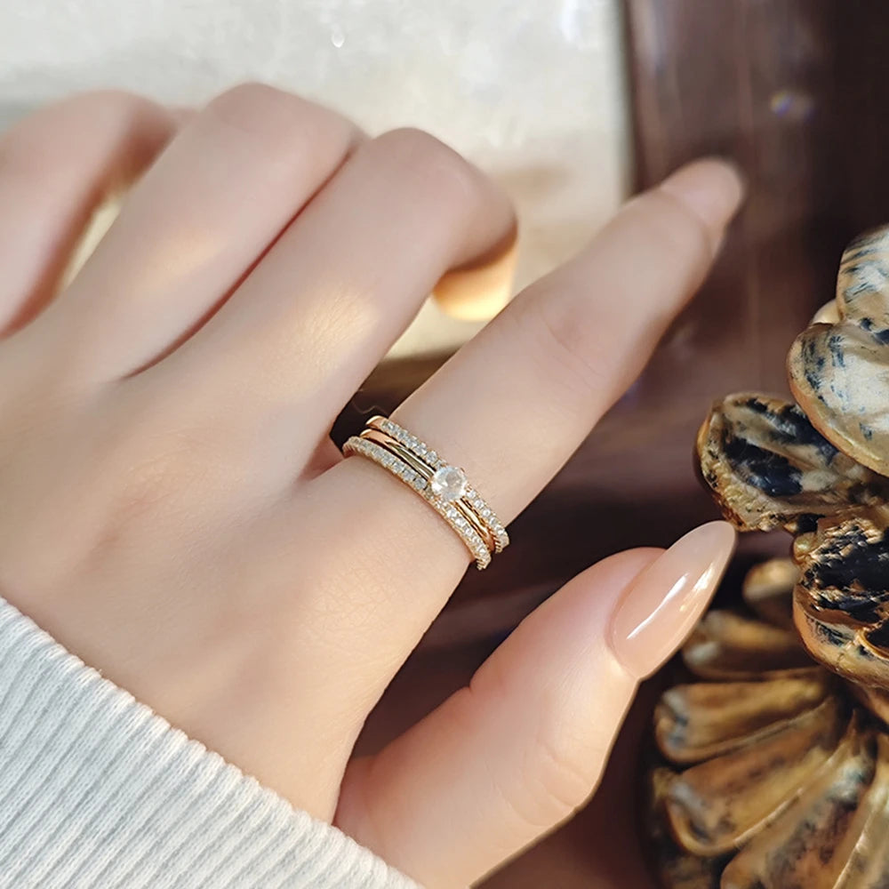 Emotional Factory 925 Sterling Silver 14K Gold Plated Gemstone Solitaire Natural Stone Blue Moonstone Ring