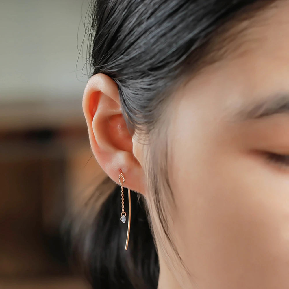 Round Chain Zircon Ear Wires Earrings