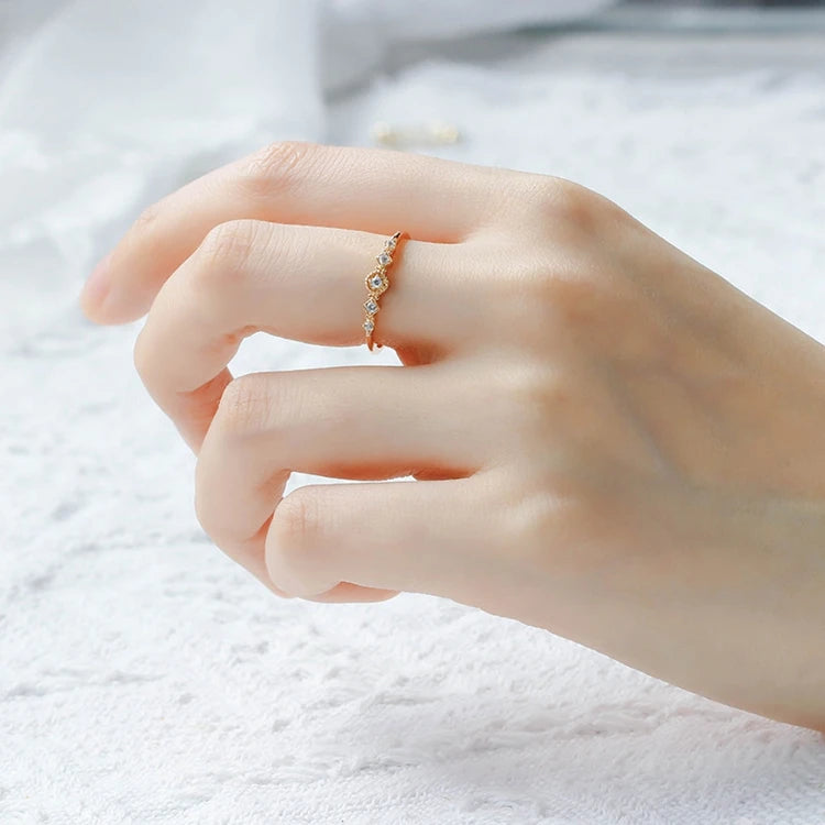 Emotional Factory 925 Sterling Silver 14K Gold Plated Gemstone Retro Vintage Cz Zircon Simple Geometric Matching Ring
