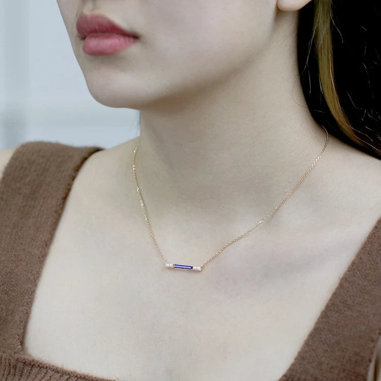 Gemstone Emotional Factory 925 Sterling Silver 14K Gold Plated Lapis Lazuli Horizontal Freshwater Pearl Necklace