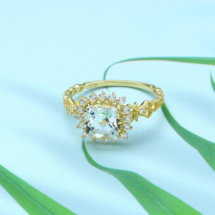 Emotional Bijoux Argent Factory 925 Sterling Silver Gold Plated Gemstones Classic Design Flowers Iced Square Sugar Topaz Ring