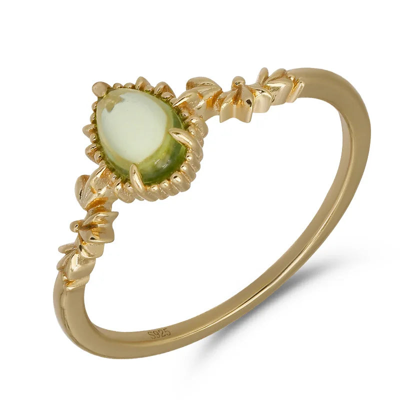 Emotional 925 Sterling Silver 14K Gold Plated Gemstone Picture Frame Premium Set Natural Peridot White Zirconia Vine Ring