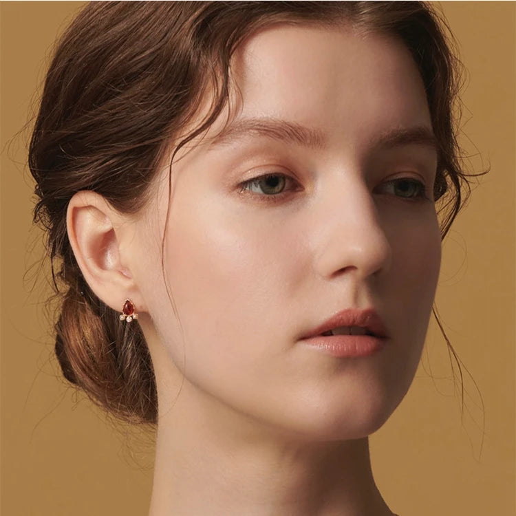 Emotional Factory 925 Sterling Silver 14K Gold Plated Gemstones Flowers Pendant Drop Amber Earrings