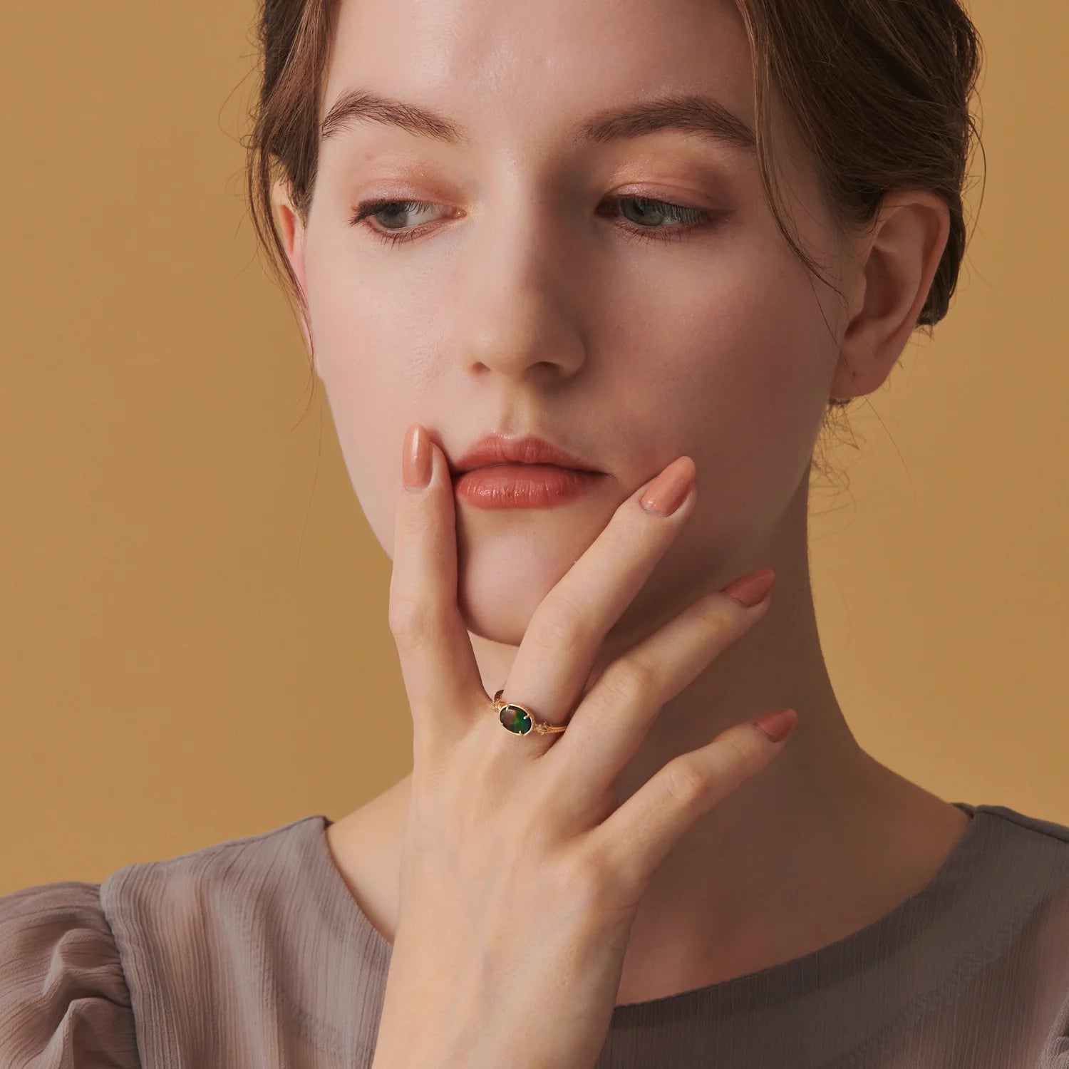 Japanese Minority Fashion Silver Ornaments Inlaid Ammolite RingS925Silver Plating14KGold-plated Ring