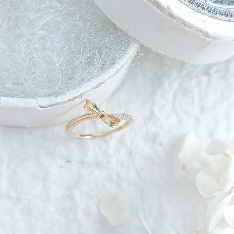 Emotional Factory 925 Sterling Silver 14K Gold Plated Gemstone Cz Zircon Butterfly Bow Twisted Wall Ring