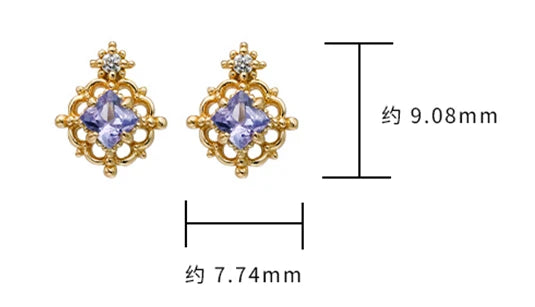 925 Sterling Silver 14K Gold Plated Gemstone Retro Hollow Flower Earring Geometric Square Stone Tanzanite Earrings
