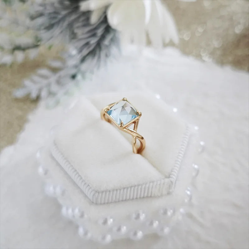 Emotional Factory 925 Sterling Silver 14K Gold Plated Gemstone Natural Topaz Geometric Square Ring