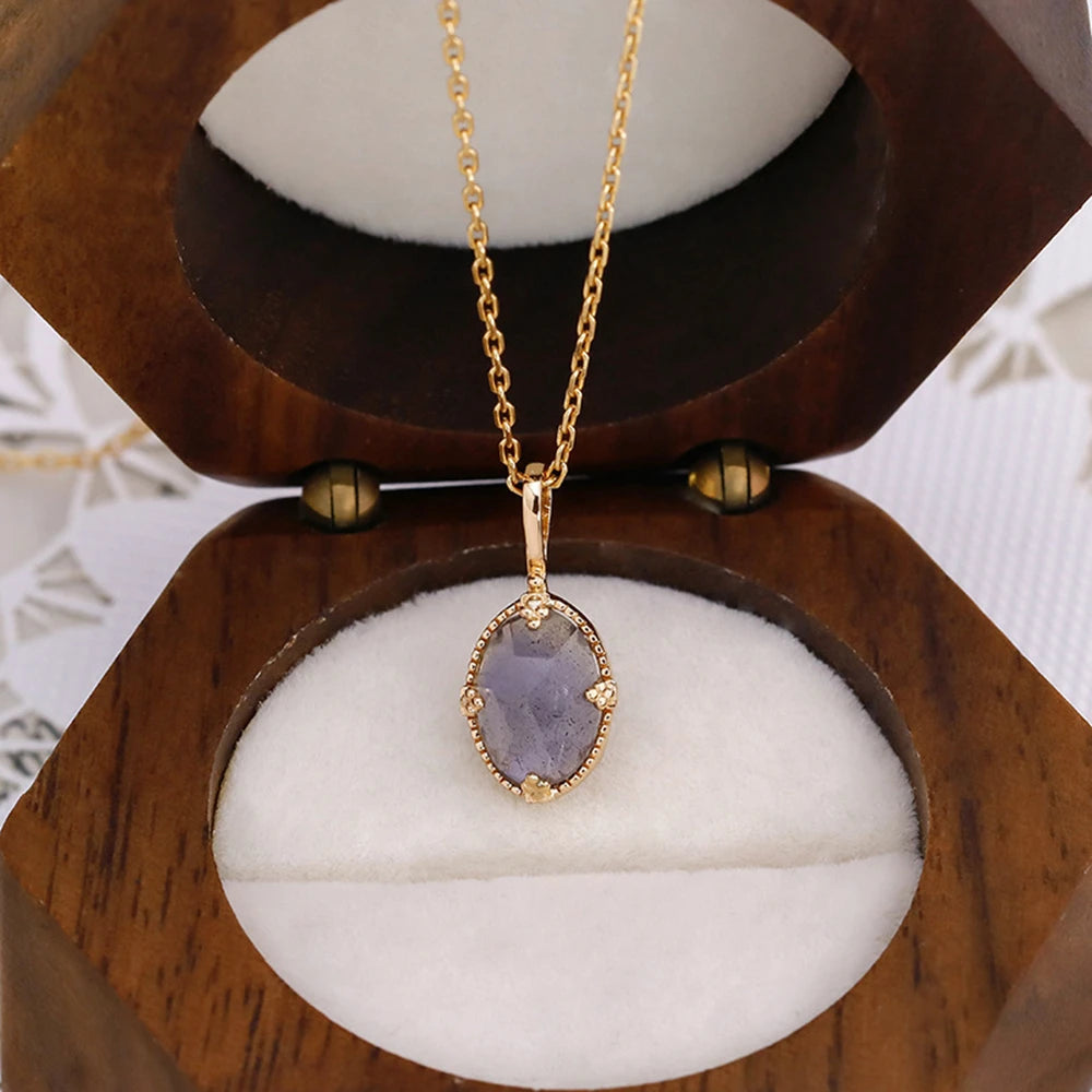 925 Sterling Silver 14K Gold Plated Gem Stone Night Sky Shooting Star Shaped Labradorite Cordierite Iolite Dichroite Necklace