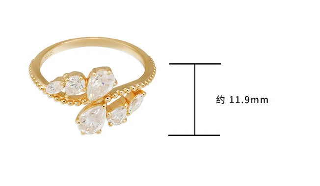 Emotional Factory 925 Sterling Silver 14K Gold Plated Gemstone Water Drops Moissanite Ring