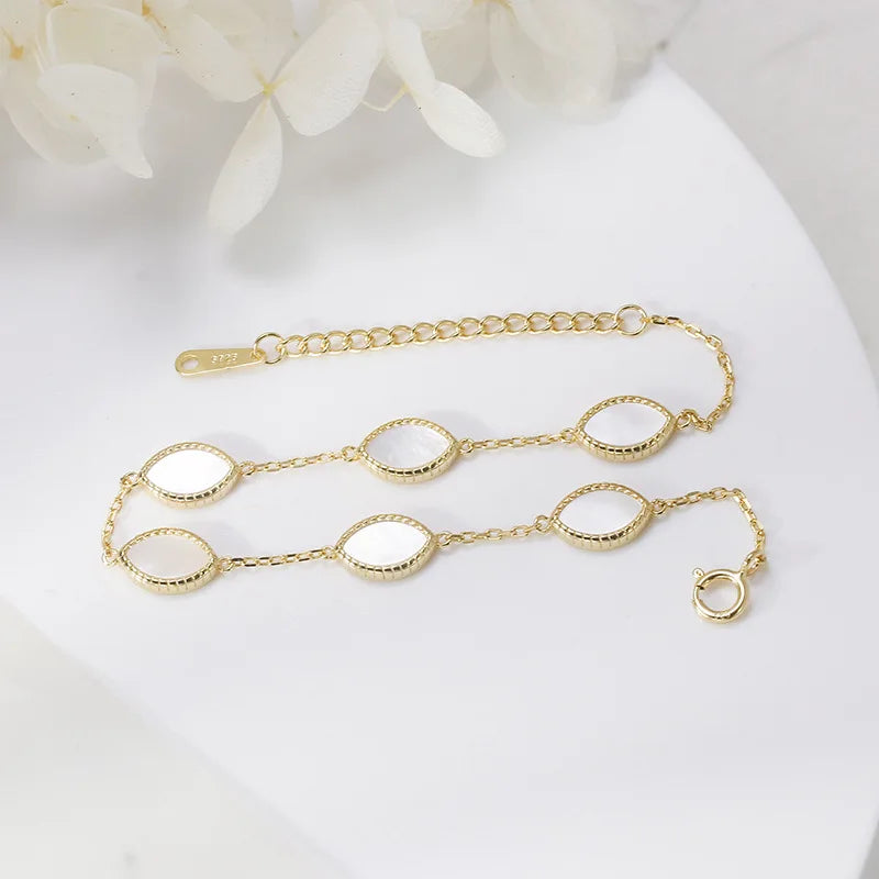 Emotional Pulsera De Oro Factory 925 Sterling Silver 14K Gold Plated Gemstone Simpler 7*5Mm White Shell Bracelet