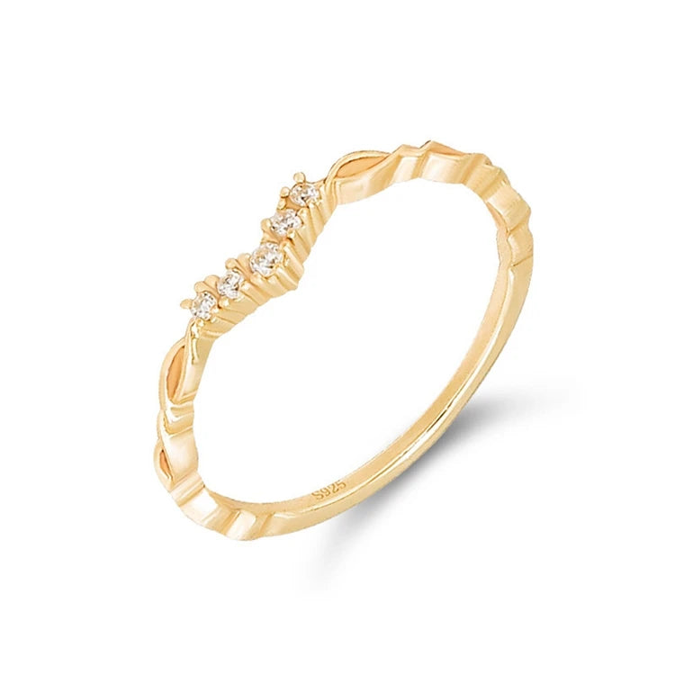 Emotional Factory 925 Sterling Silver 14K Gold Plated Cz Zircon Niche Geometric Cutout V Signet Ring