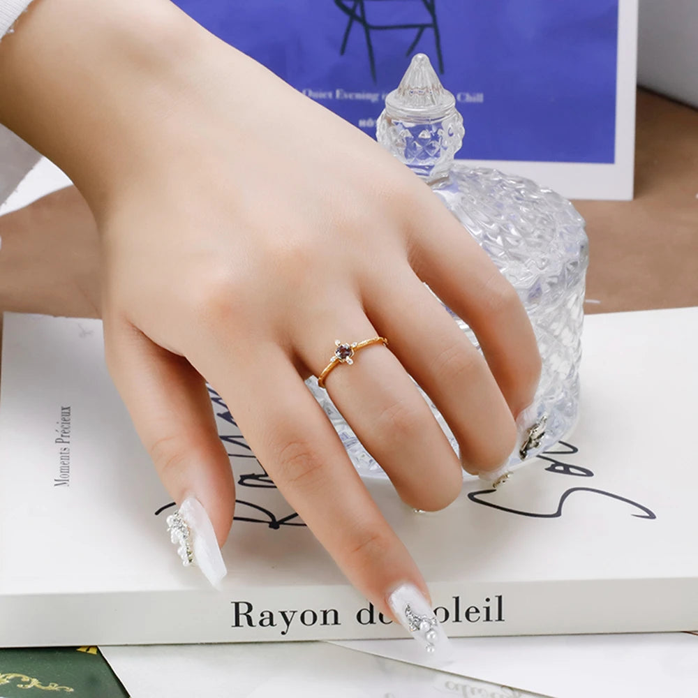 Emotional Factory 925 Sterling Silver 14K Gold Plated Gemstone Retro Cz Zircon Star Flower Alexandrite Ring