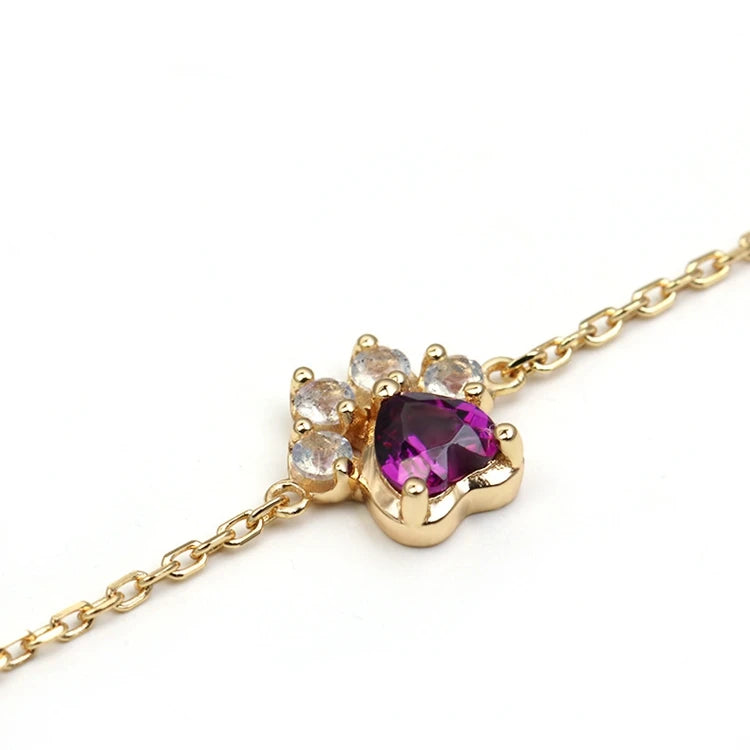 Emotional Pulsera Plata  925 Sterling Silver 14K Gold Plated Gemstone Cat Paw Shape Garnet Labradorite Bracelet