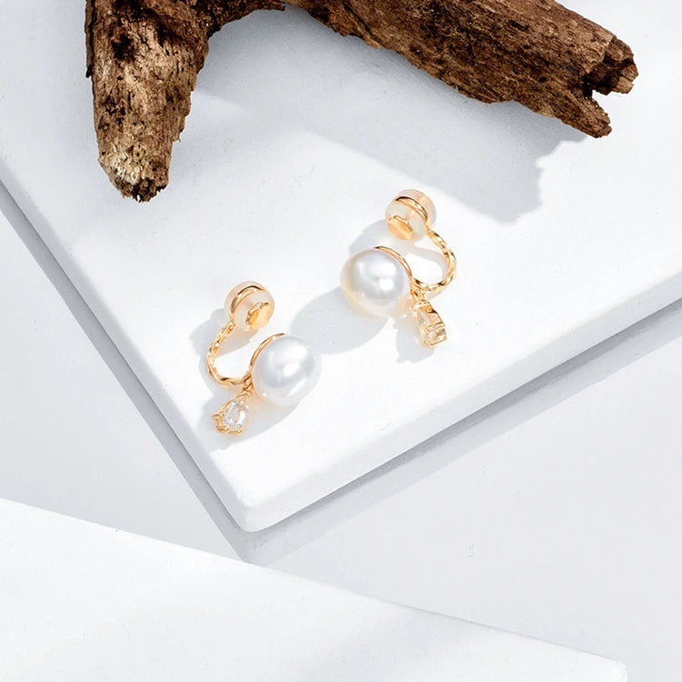 Emotional Factory 925 Sterling Silver 14K Gold Plated Gemstone Bread Beads White Topaz Ear Clip Earrings