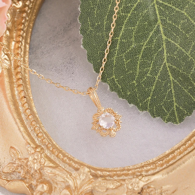 925 Sterling Silver 14K Gold Plated Gemstone Custom Gems Geometry Pendant Natural Pink Crystal Pendant