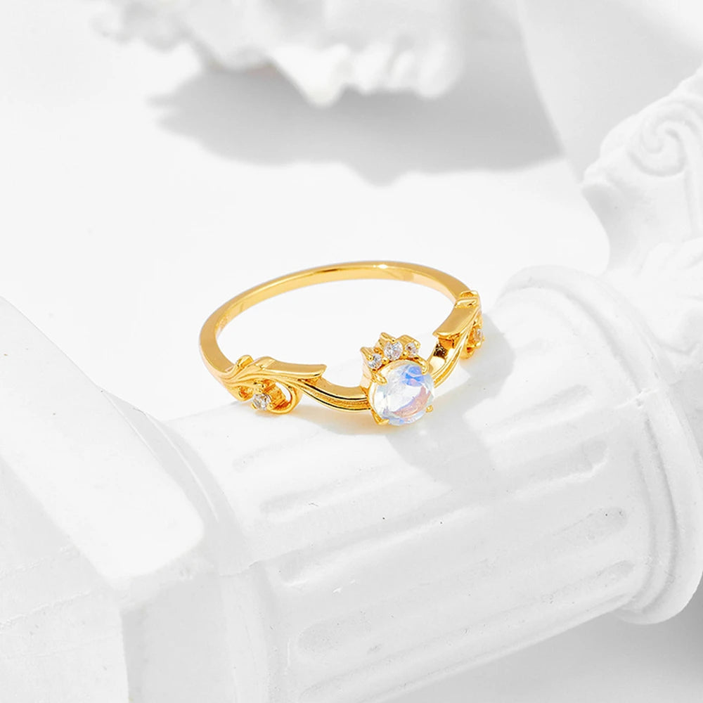 Emotional Factory 925 Sterling Silver 14K Gold Plated Gem Stone Gemstone Flying Crown Design Moonstone Ring