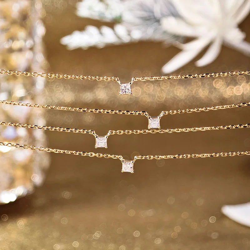 Emotional Factory 925 Sterling Silver 14K Gold Plated Gemstone Sample Geometric Square Moissanite Necklace