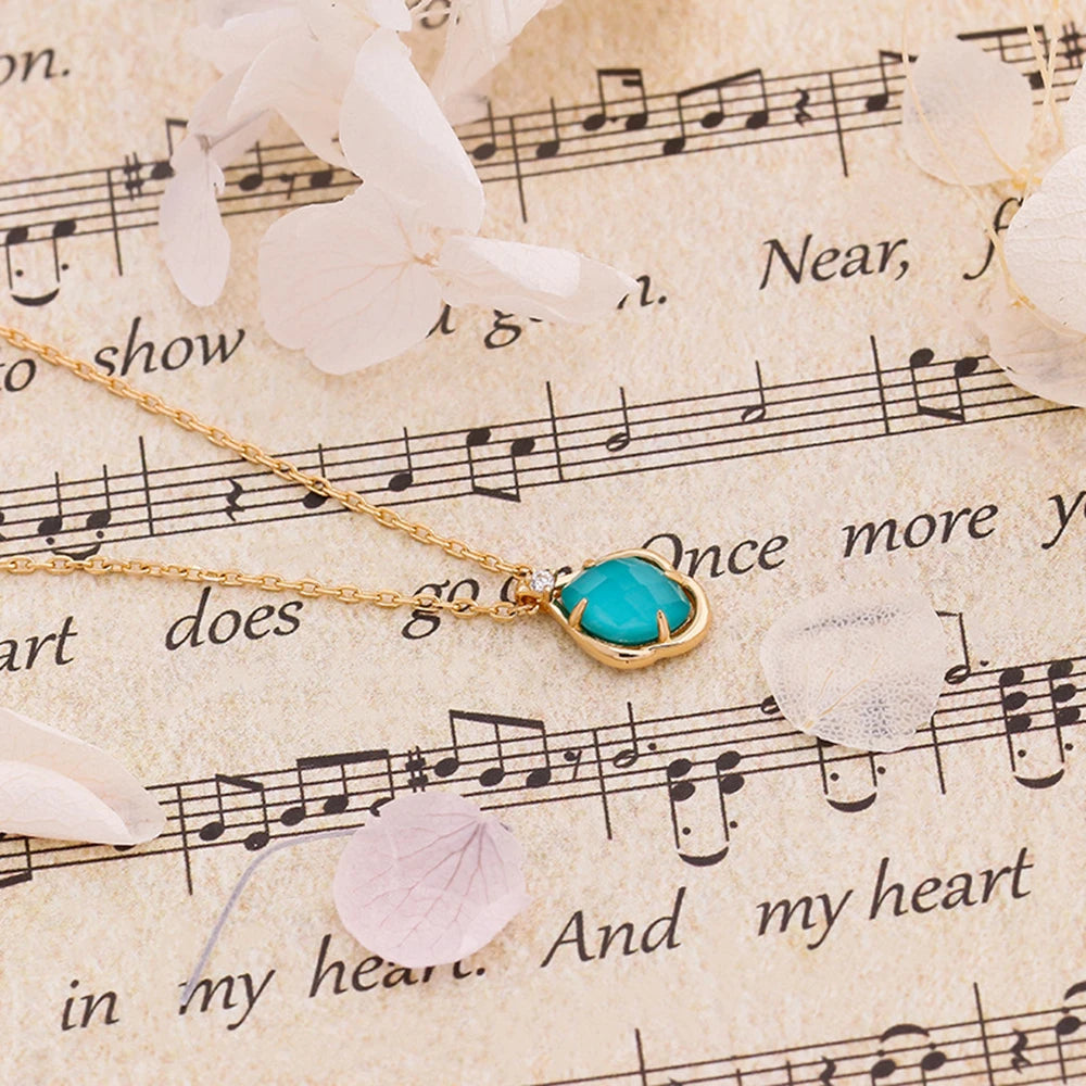 925 Sterling Silver 14K Gold Plated Gem Stone Gemstone Cz Zircon Turquoise Natural White Rock Crystal Necklace