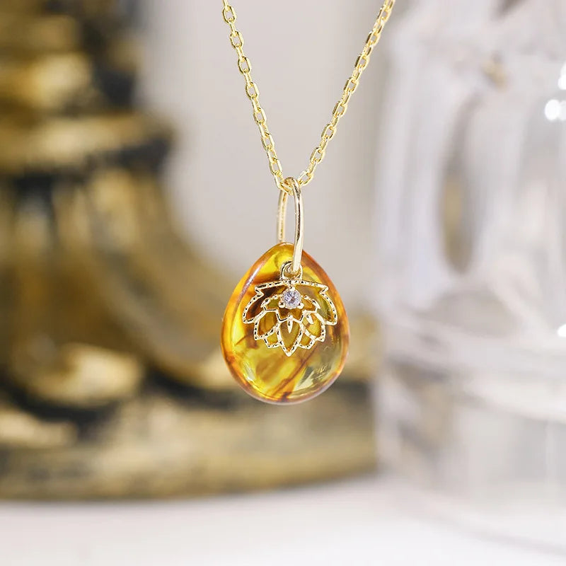 Emotional Factory 925 Sterling Silver 14K Gold Plated Natural Gemstone Amber Cordierite Iolite Pendant