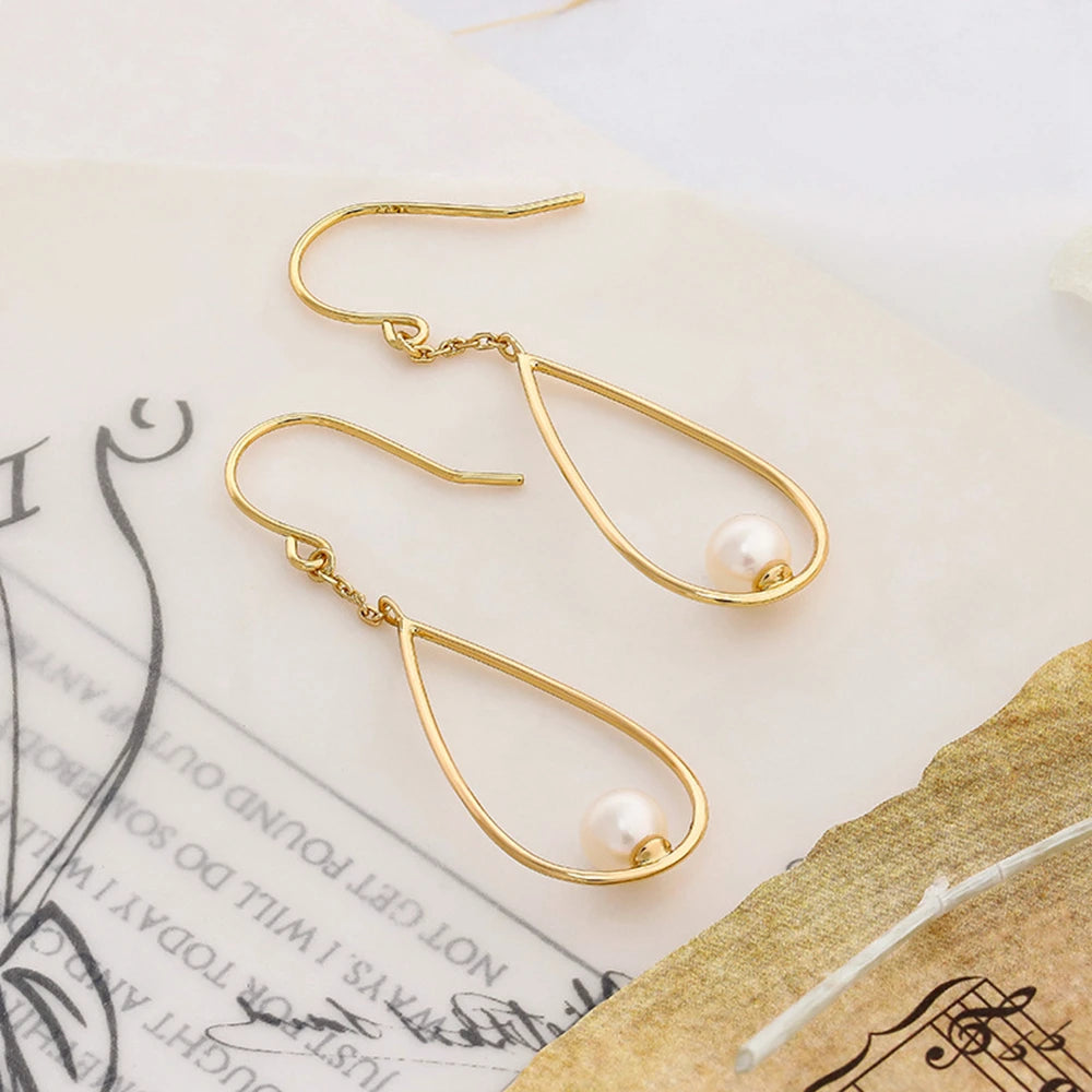 925 Sterling Silver 14K Gold Plated Gem Stone Gemstone Natural Freshwater Pearls Premium Geometric Lines Earrings
