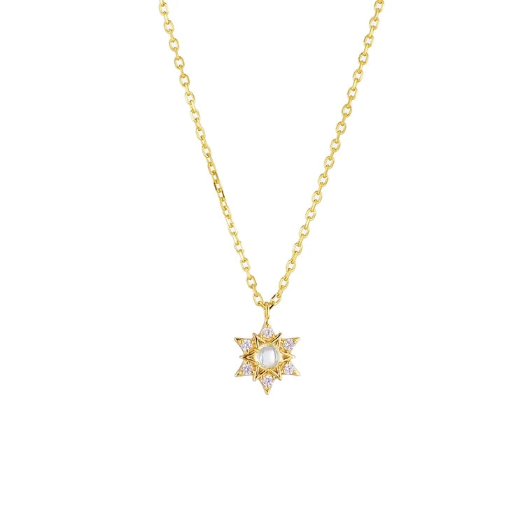 925 Sterling Silver 14K Gold Plated Gemstone Retro Natural Opal Vintage Mans Star Necklace