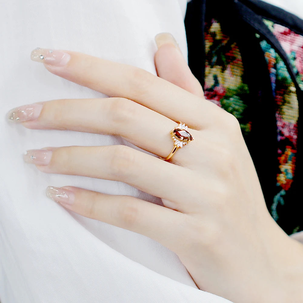 Emotional Factory Jewelry 925 Sterling Silver 14K Gold Plated Gemstone Series Citrine Zircon Butterfly Shape Ring