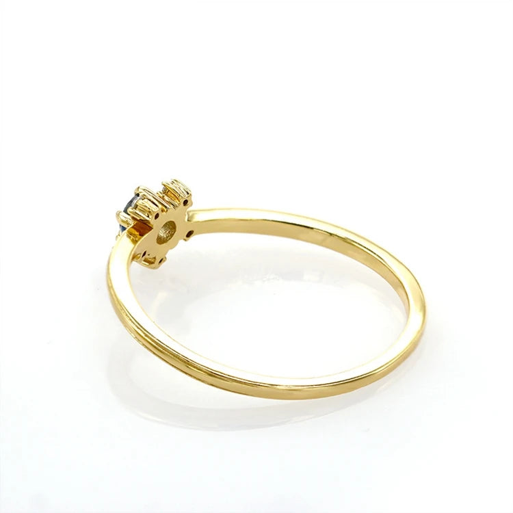 Emotional Factory 925 Sterling Silver 14K Gold Plated Gemstone Blue Stone London Topaz Flowers Ring