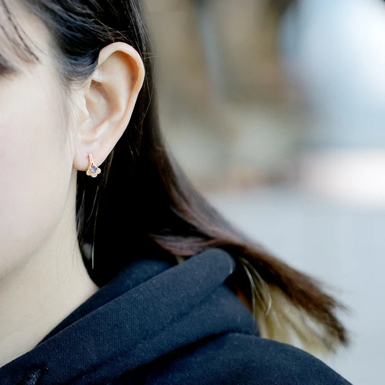 925 Sterling Silver 14K Gold Plated Gemstone Drop Orange Moonstone Natural Cordierite Earrings