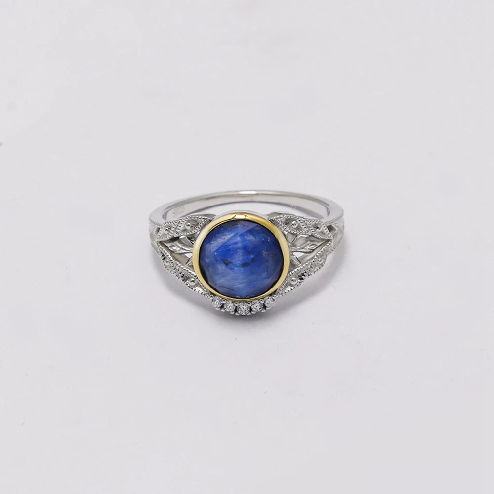 Emotional Factory 925 Sterling Silver 14K Gold Plated Gem Stone Gemstone Cz Zircon Literary Retro Kyanite Ring
