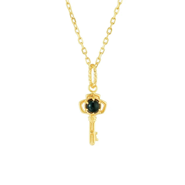 Emotional Factory 925 Sterling Silver 14K Gold Plated Gemstones Custom Gem Jewelry Natural Black Onyx Key Pendant Necklace