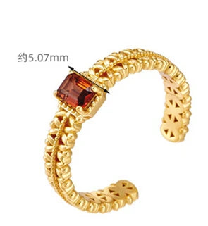 Emotional Anel Ajustavel Factory 925 Sterling Silver 14K Gold Plated Gemstone Natural Red Garnet Pattern Adjustable Ring