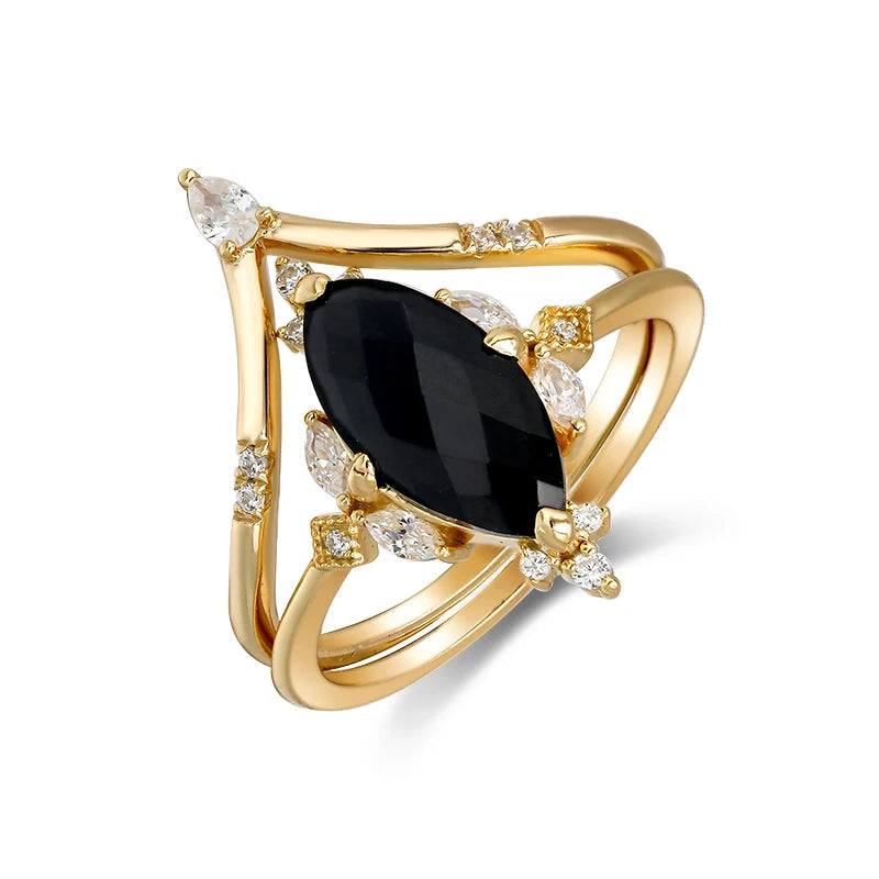 Exclusive Japanese-Inspired 14k Gold-Plated S925 Silver Ring with Elegant Black Agate - Luxurious Design & Craftsmanship