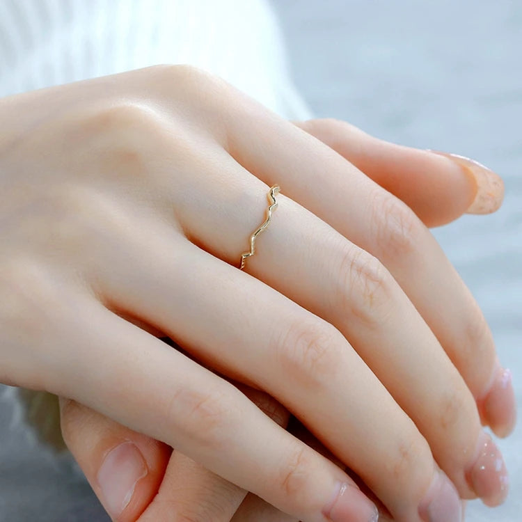 Emotional Factory 925 Sterling Silver 14K Gold Plated Retro Vintage Irregular Curve Vegetable Wave Ring