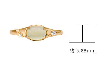Emotional Factory 925 Sterling Silver 14K Gold Plated Gemstone Zircon Retro Vintage Oval Shaped Prehnite Ring