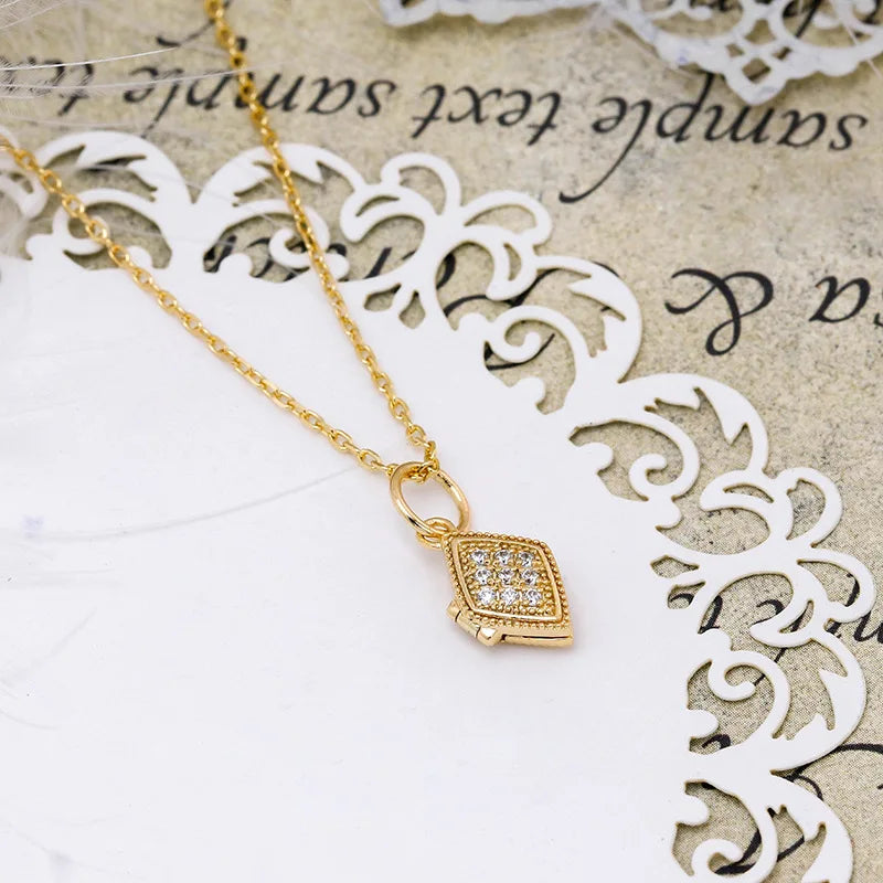 Emotional Factory 925 Sterling Silver 14K Gold Plated Gemstone White Zirconium Double-Sided Open  Closed Lockets Pendant