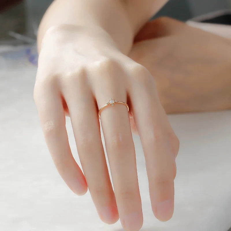 Fashionable and Simple Design Snowflake S925 Silver Plated 14K Gold Australian Opal Ring Stackable Thin Ring
