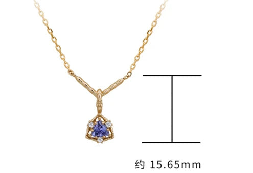 925 Sterling Silver 14K Gold Plated Gemstone Retro Hollow Geometric Triangle Tanzanite  Necklace